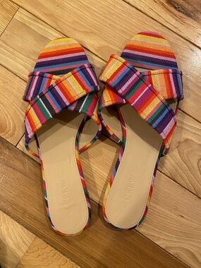 J. Crew Rainbow Stripe Crisscross Slide Sandals